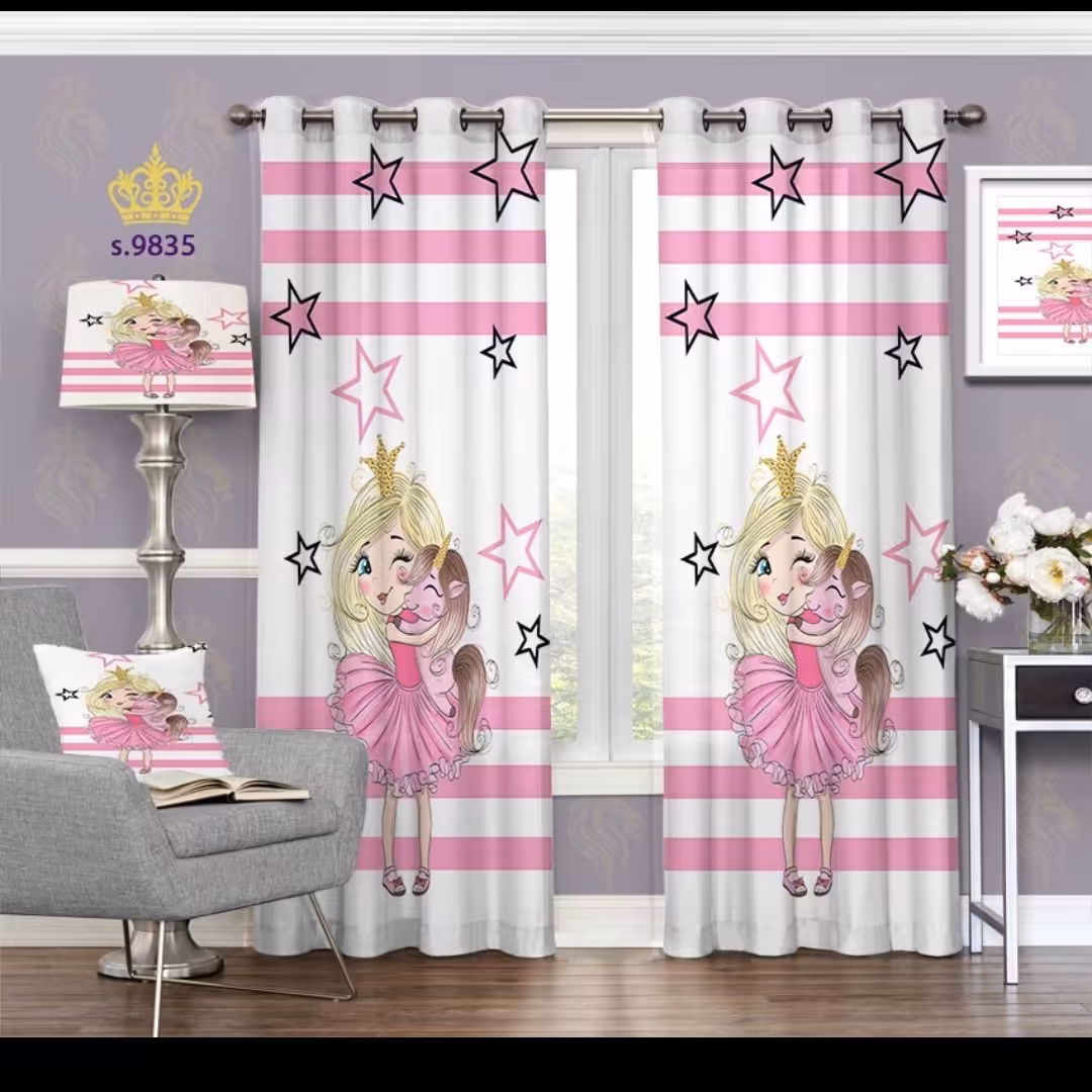 پرده اتاق خواب کودک دو قواره طرح کارتونی کد S9835