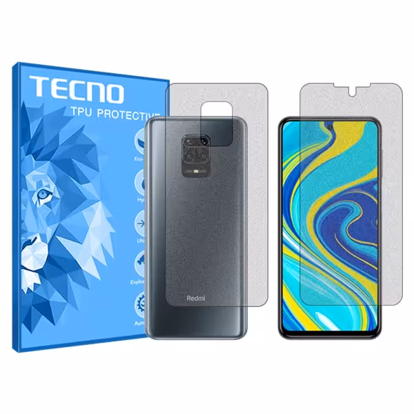 گلس صفحه نمایش و پشت گوشی شیائومی Redmi Note 9S مدل هیدروژلی مات برند تکنو کد SS