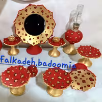 هفت سین سفالی  طرح دلبر   مدل  پلنگی رنگ قرمز -طلایی  