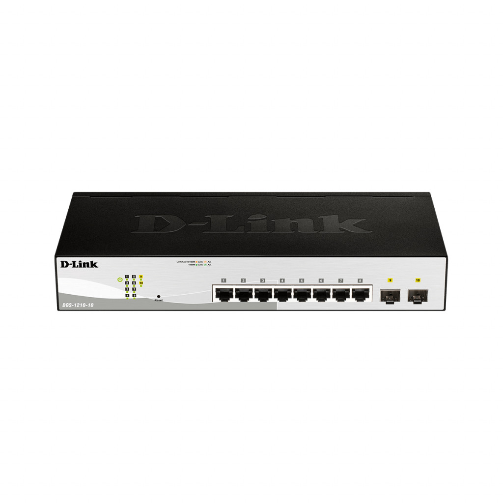 قیمت و خرید سوییچ شبکه مدیریتی 8 پورت 2 پورت SFP دی لینک مدل DGS-1210-10 | نت ران