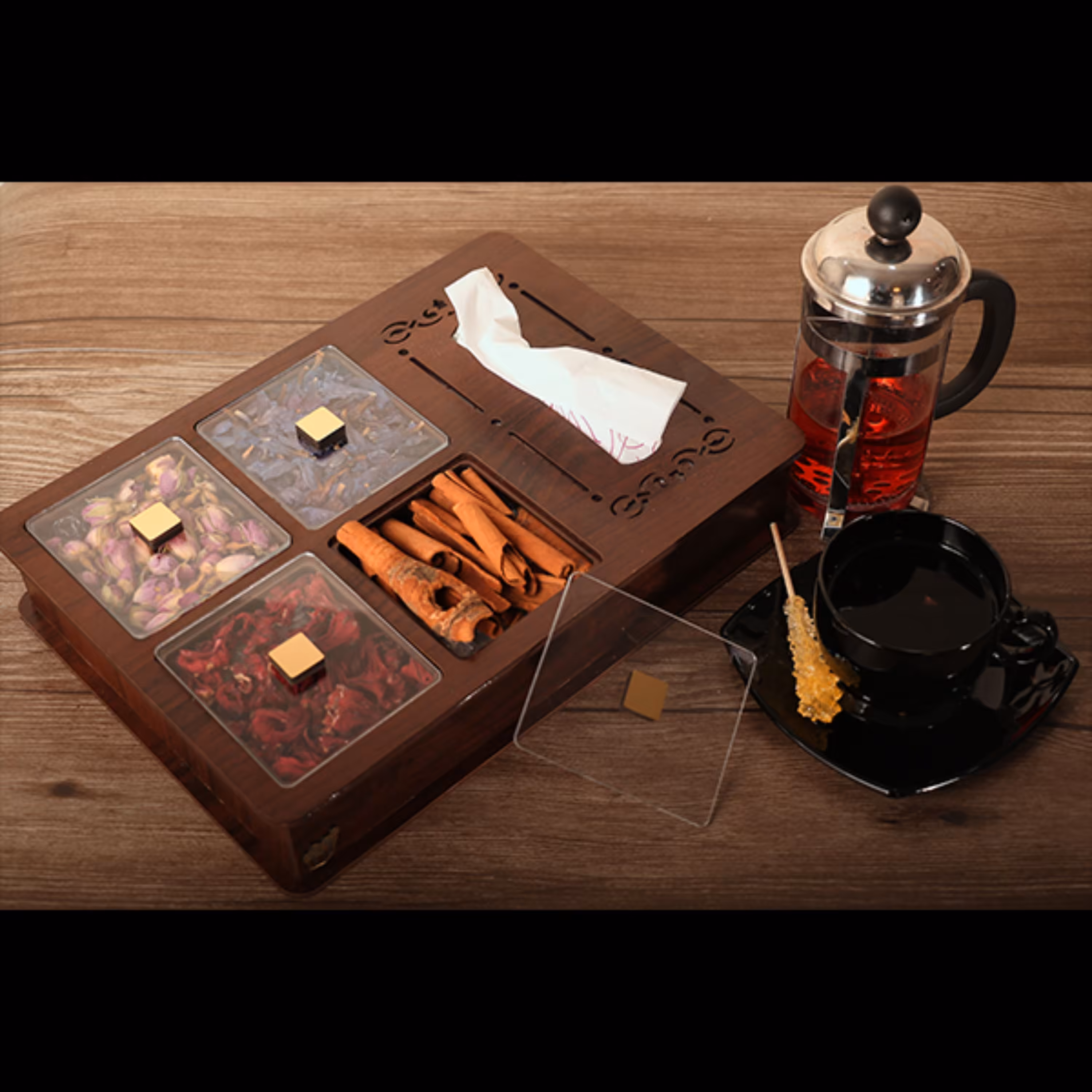 جعبه دمنوش جعبه پذیرایی آجیل جعبه چوبی لوکس باکس LB12-1