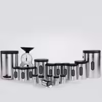سرویس آشپزخانه اورانوس 18 پارچه مدل استوانه ای استیل خشدار با درب مشکی سمباده ای