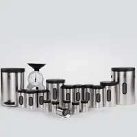 سرویس آشپزخانه اورانوس 18 پارچه مدل استوانه ای استیل خشدار با درب مشکی سمباده ای