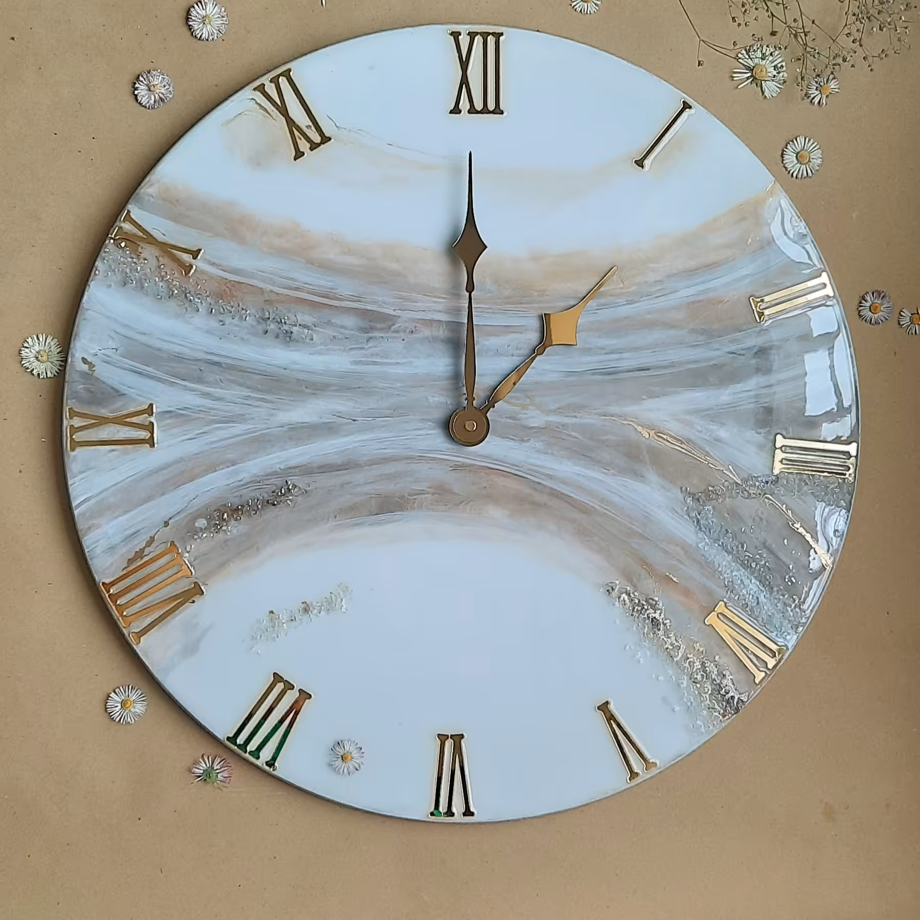 ساعت دیواری رزینی قطر 50 سانت مرمر 