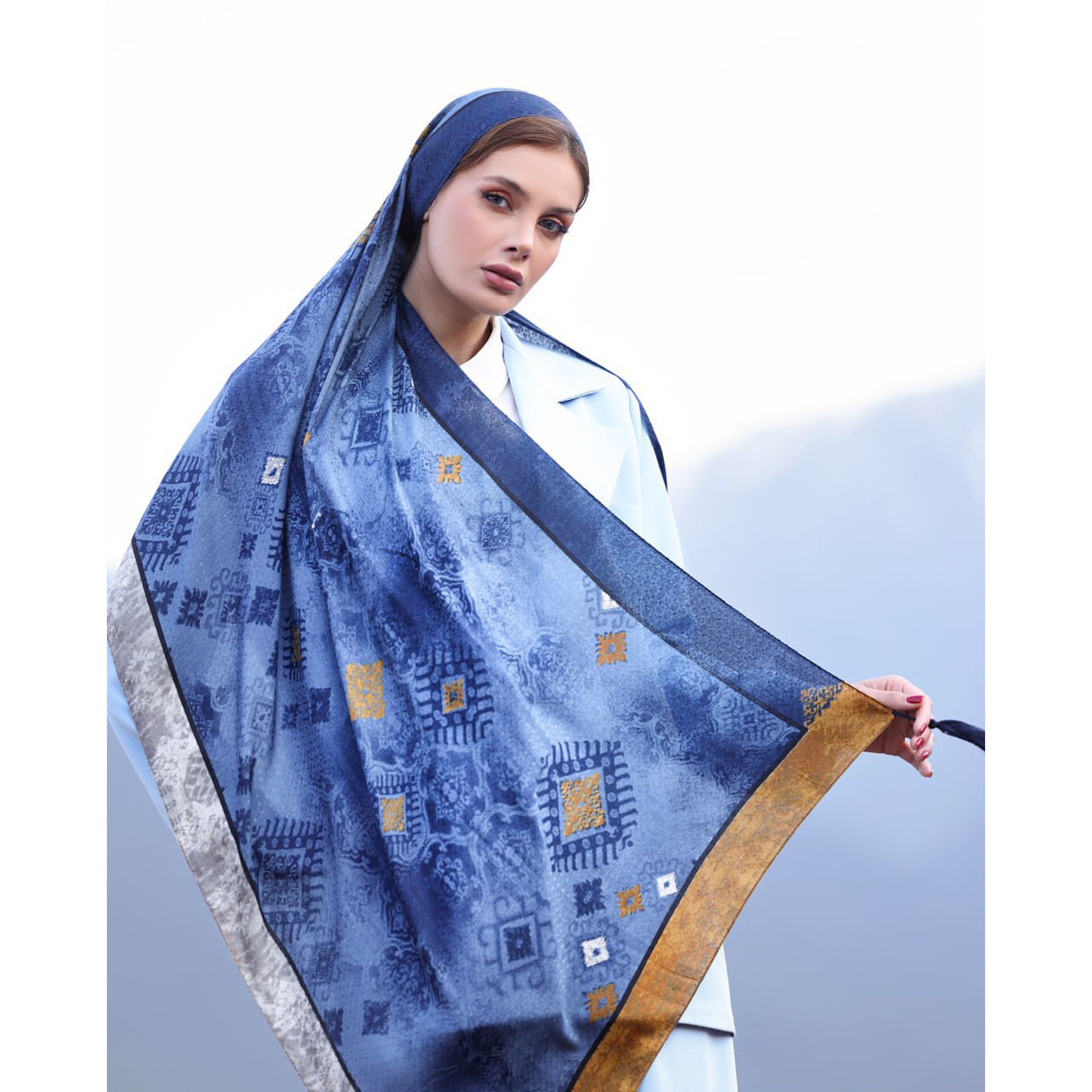 شال نخی حصیری دور دوخت طرح اسلیمی ترک