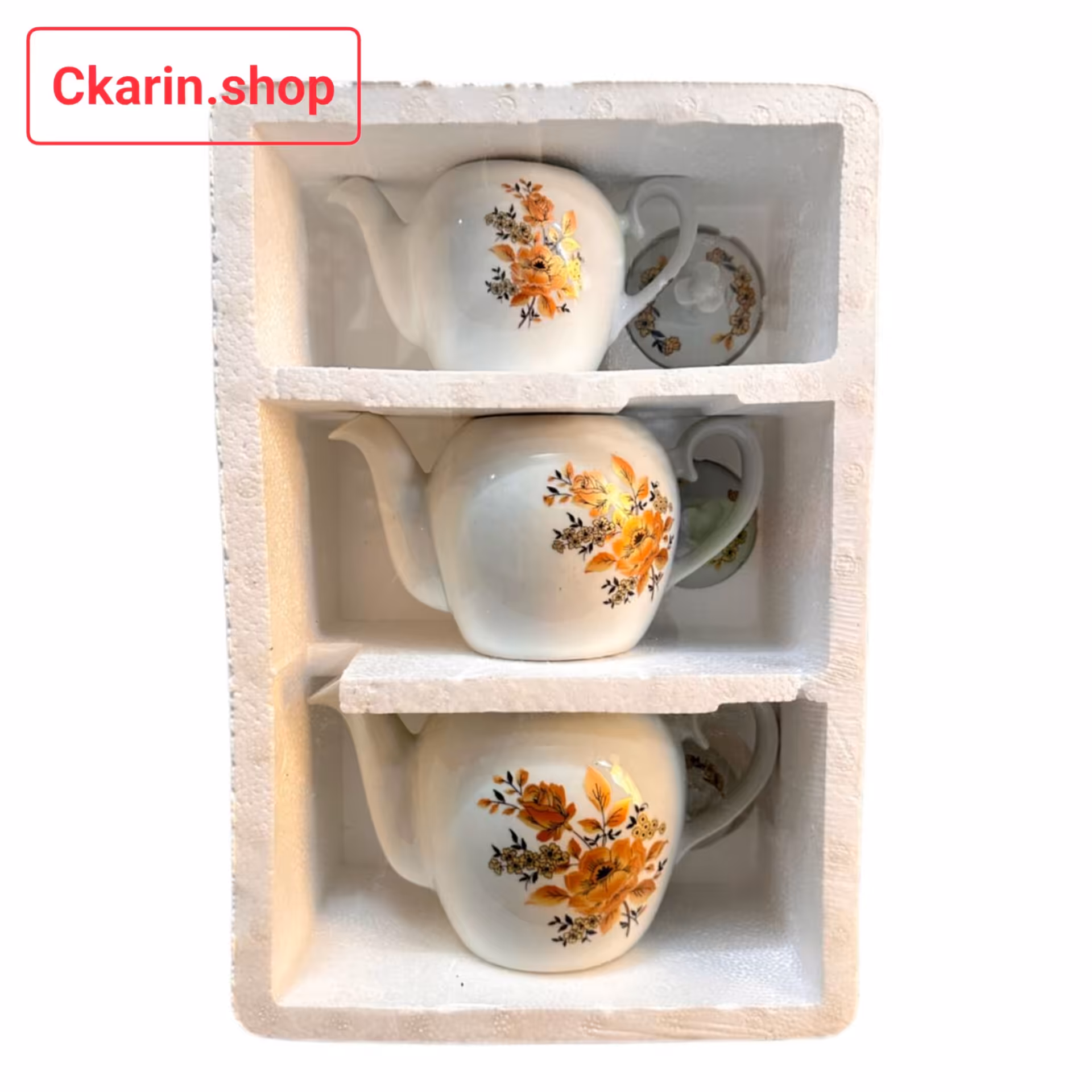 قوری چینی رُز طلایی  در3 سایز 
