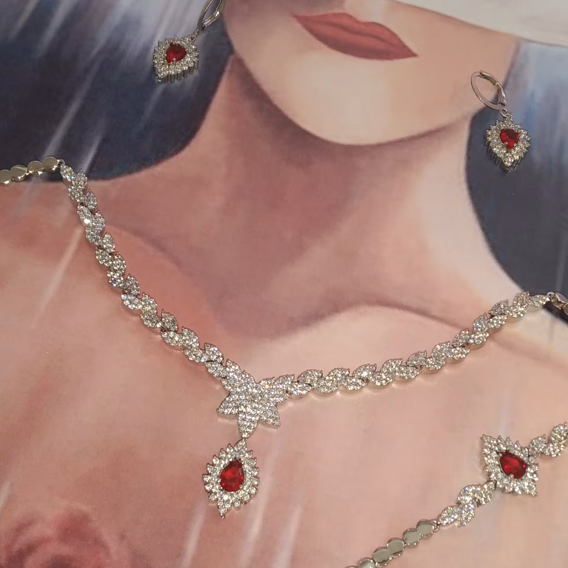 سرویس نیمست جواهری نگین یاقوتی قرمز