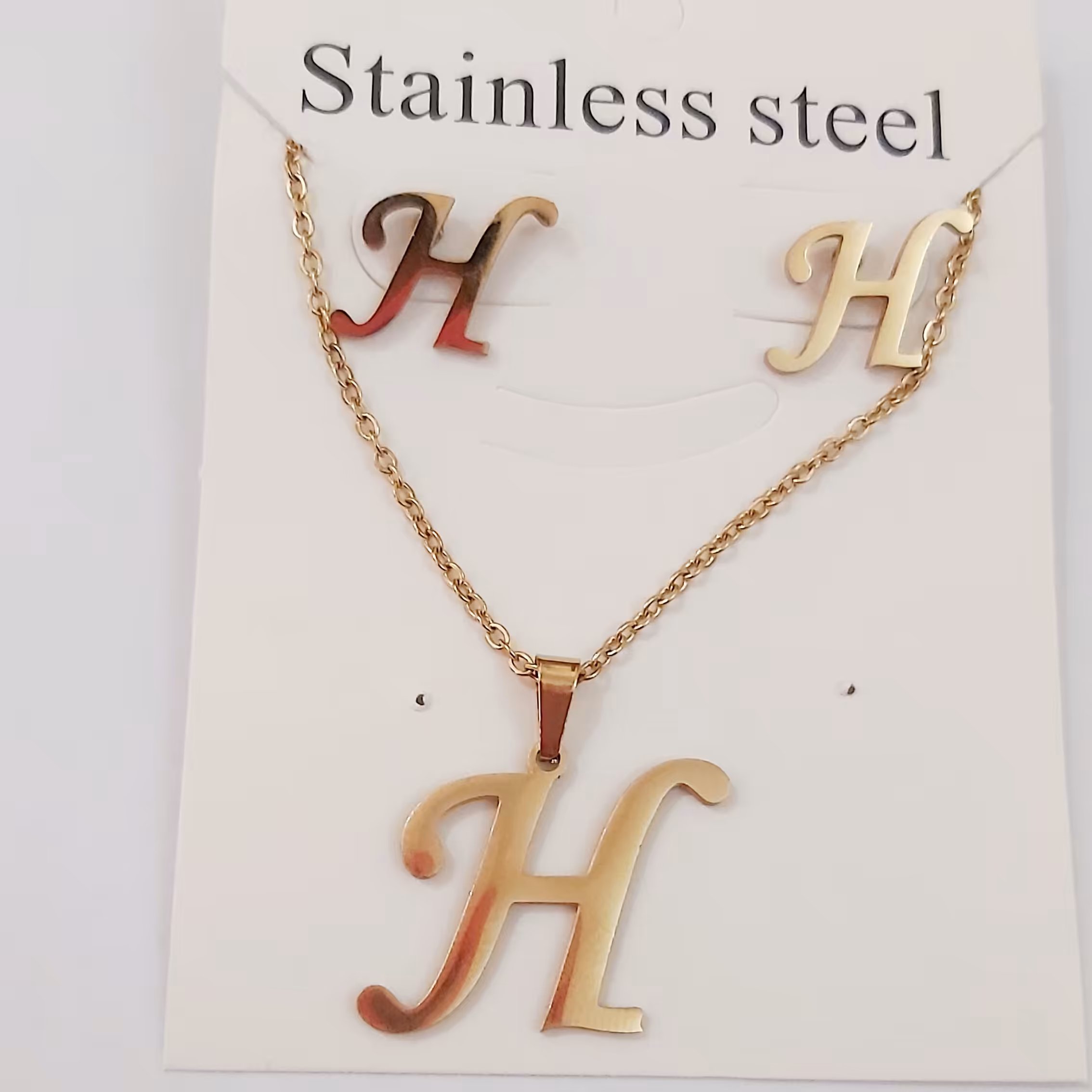  نیم ست استیل وارداتی حرف H  رنگ ثابت ضد حساسیت  کیفیت آبکاری عالی