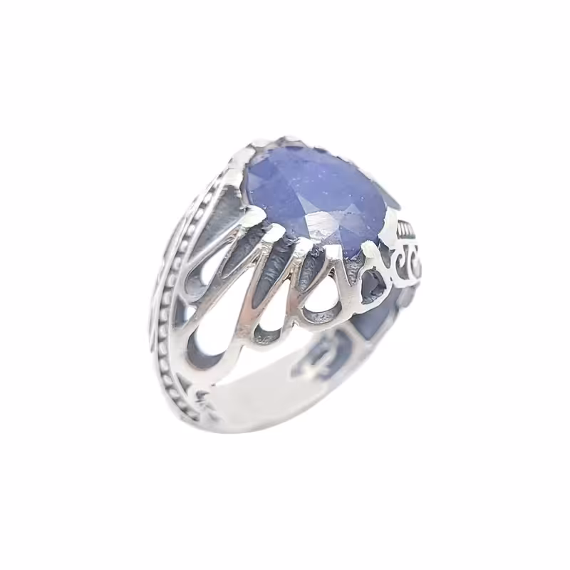 انگشتر نقره مردانه یاقوت کبود آفریقا کد 59061