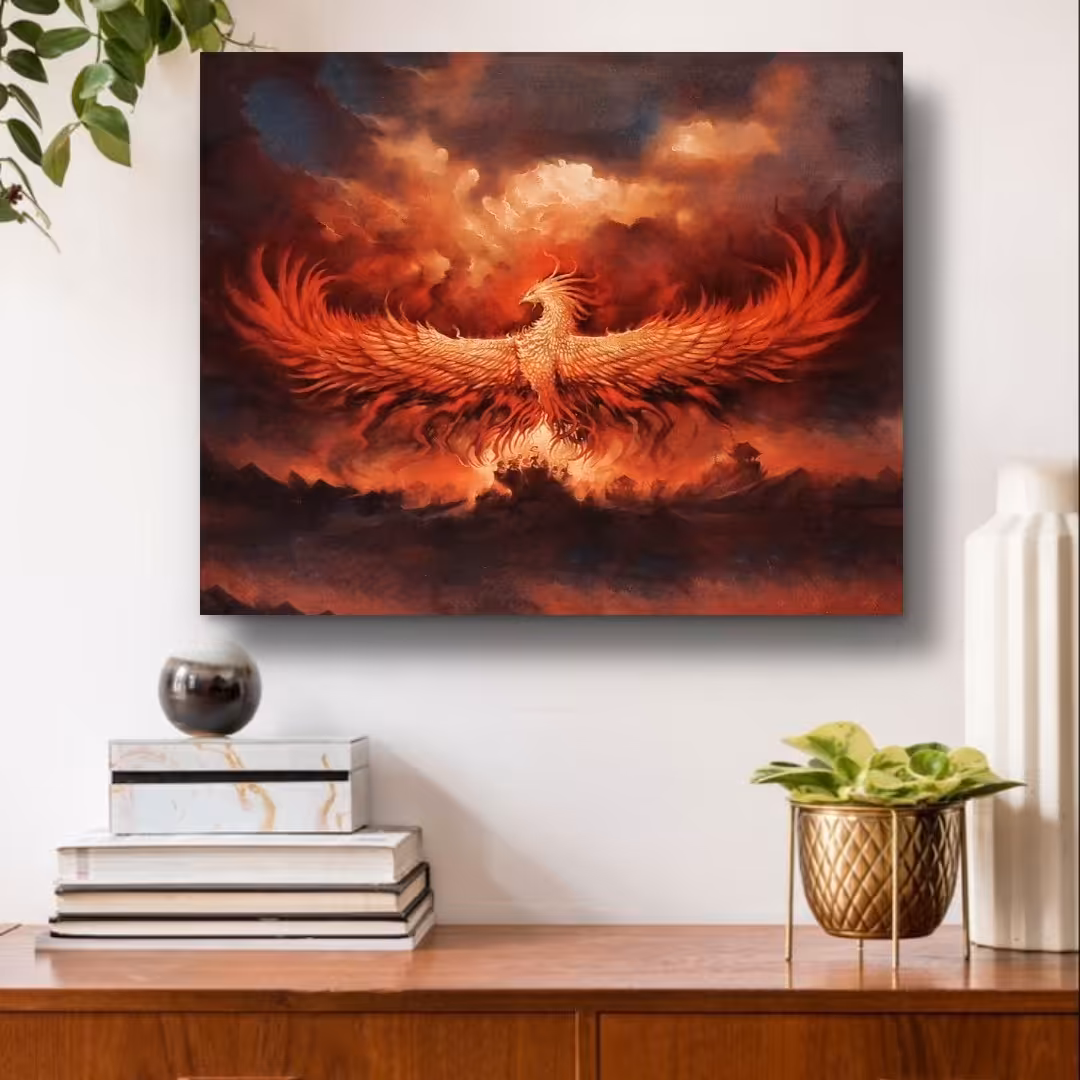 تابلو  فنگ شویی ققنوس زیبا ابعاد 25 در 35 