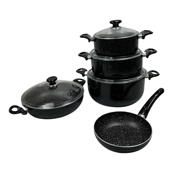 سرویس قابلمه 9 پارچه آذین مشکی دسته مشکی