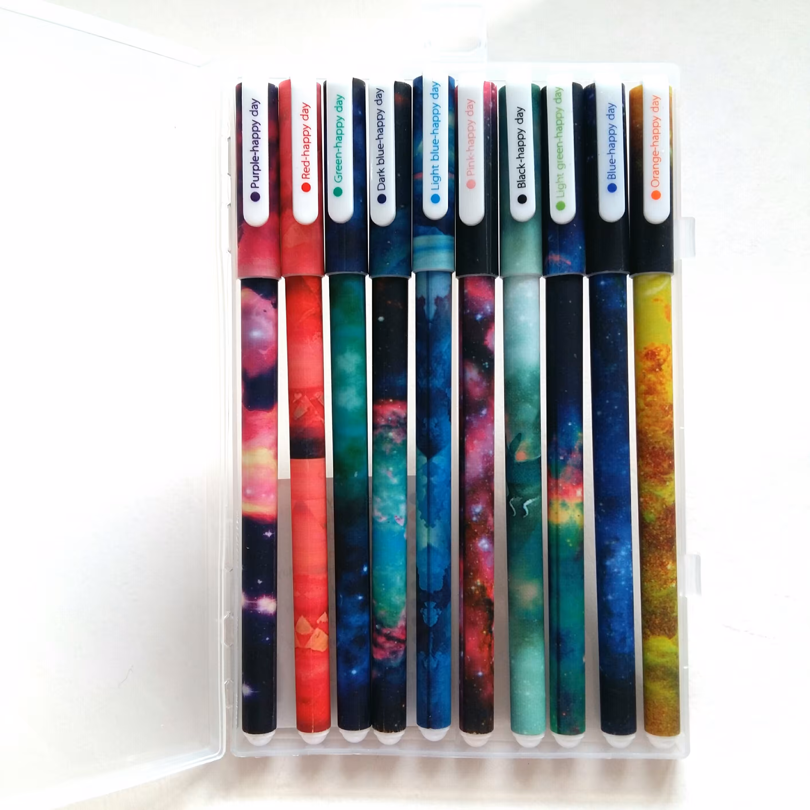 پک ده رنگ روان نویس فانتزی هپی دی کهکشانی خودکار 10 عددی با رنگ های متنوع رواننویس روانویس هپیدی کهکشان فضایی فضا