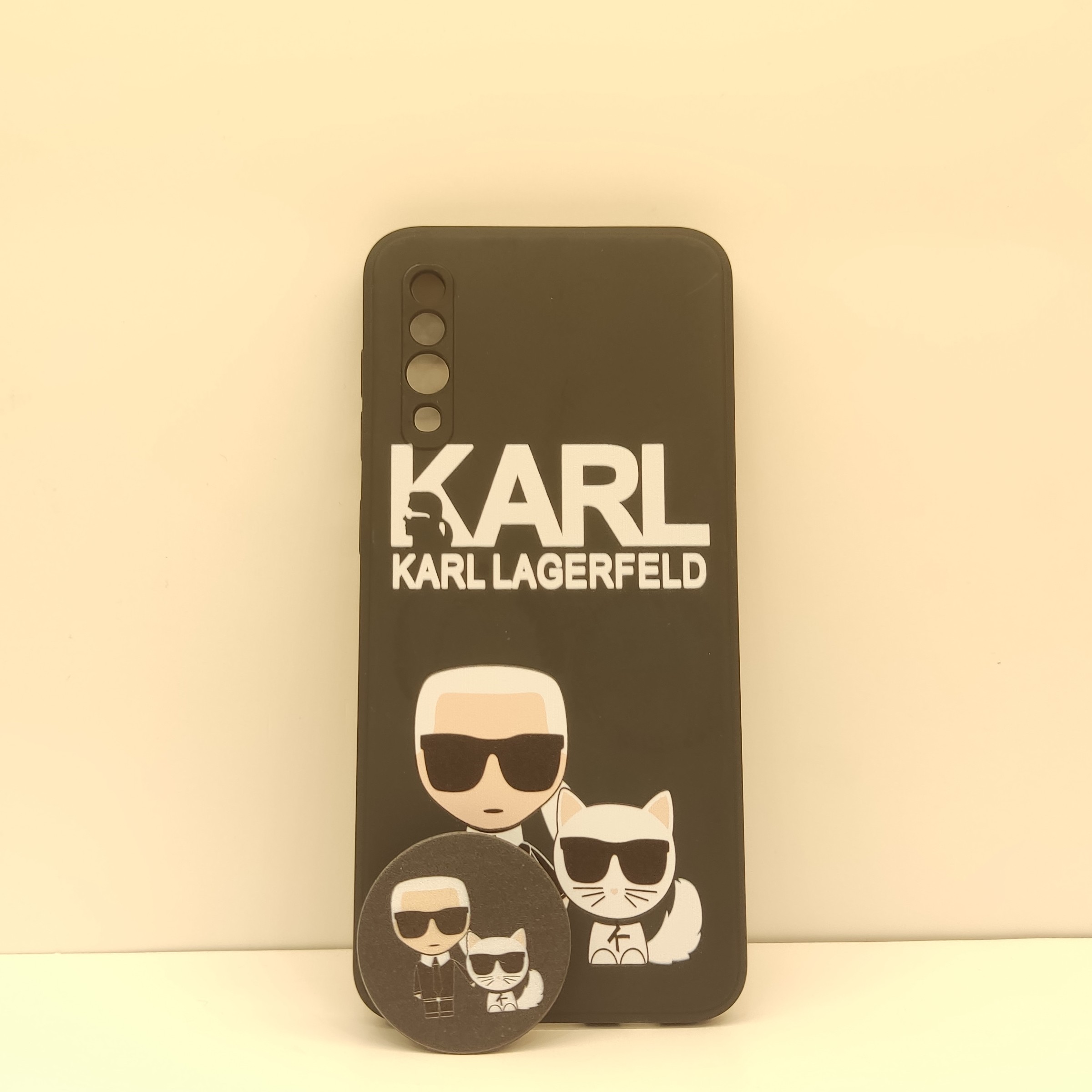 گار گوشی مدل کارل گربه ورییس پاپسوکت دار مشکی مدل A30Sو A50S