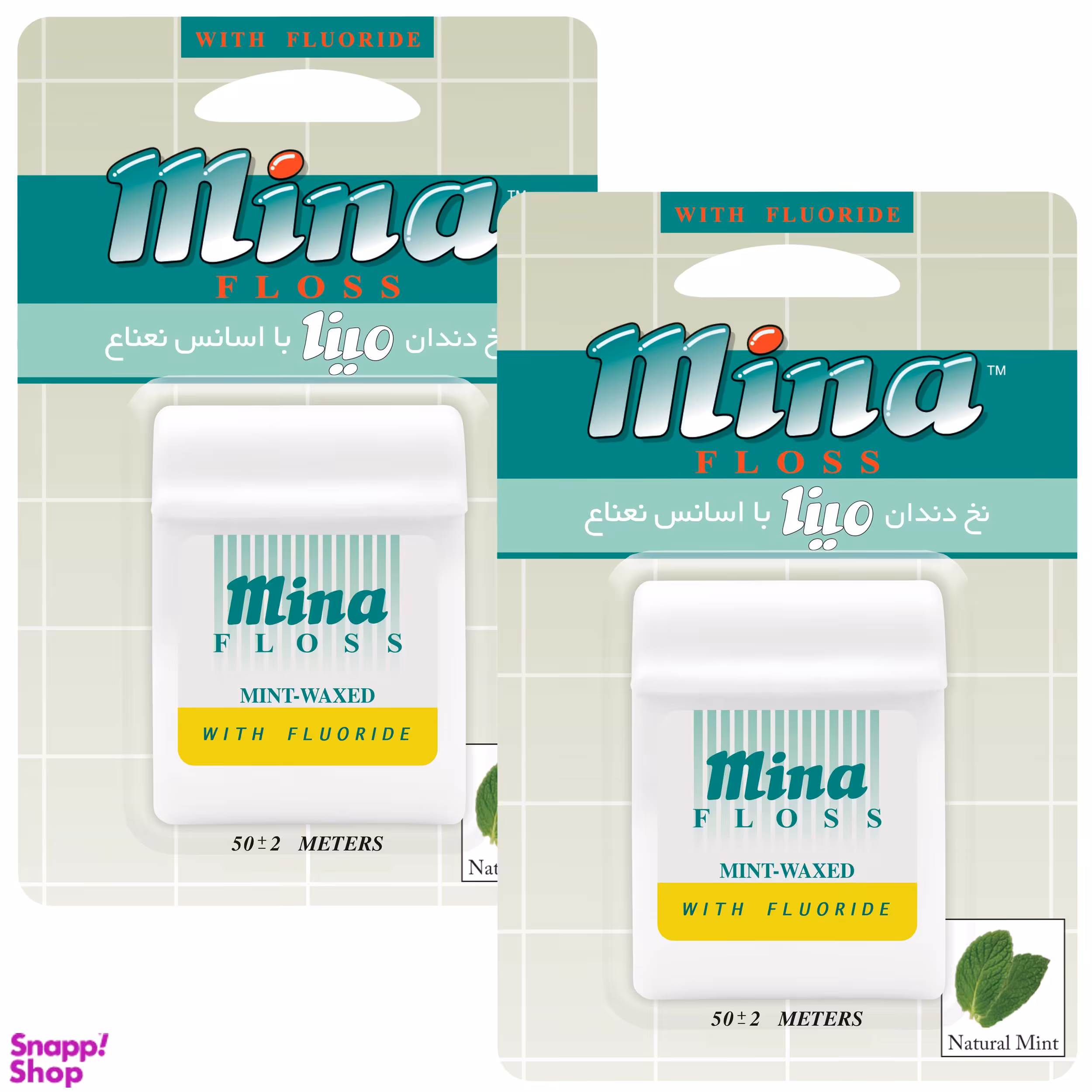 نخ دندان مینا (Mina) مدل Mint طول 50 متر بسته 2 عددی