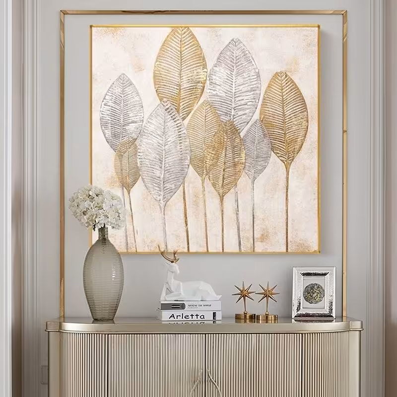 تابلو نقاشی برجسته برگ طلایی نقره ای 60در60