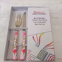 کارد و چنگال میوه خوری 12 عددی طرح سرامیکی مارک ماربلا 6 عدد چنگال و 6 عدد کارد (چاقو و چنگال میوه خوری ) رنگ صورتی    