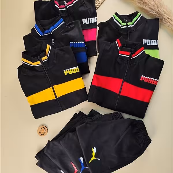 سویشرت شلوار نوار رنگی puma مناسب 6 تا 9 سال چند رنگ جنس فلازت