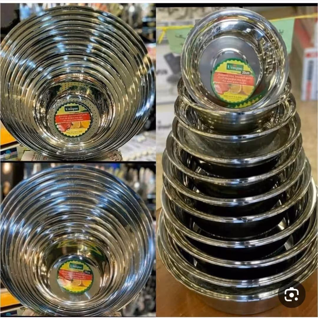 سرویس آبکش و لگن 22پارچه استیل حک شده یونیک یونیک ضد زنگ اصلی 11تا لگن و11تا ابکش لبه داروسنگین وزن