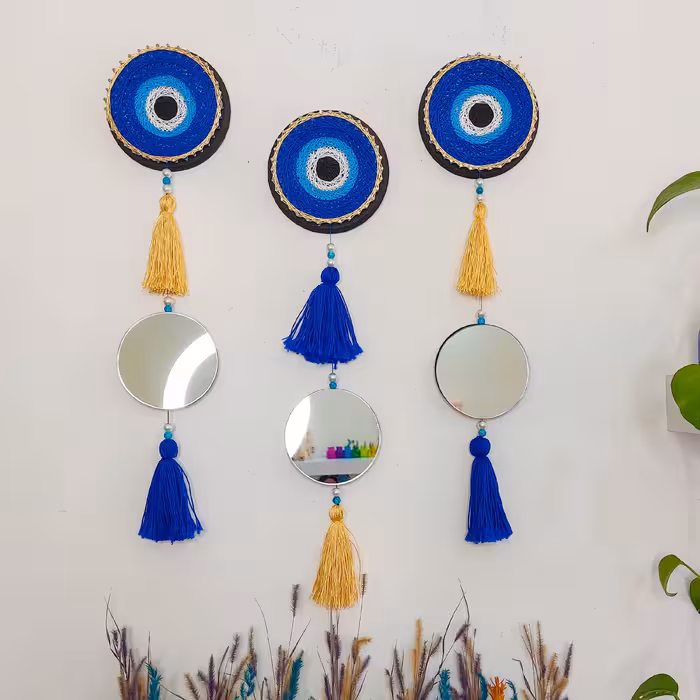 تابلو ریسه چشم نظر و آینه  (2 تکه)ابریشم بافت 