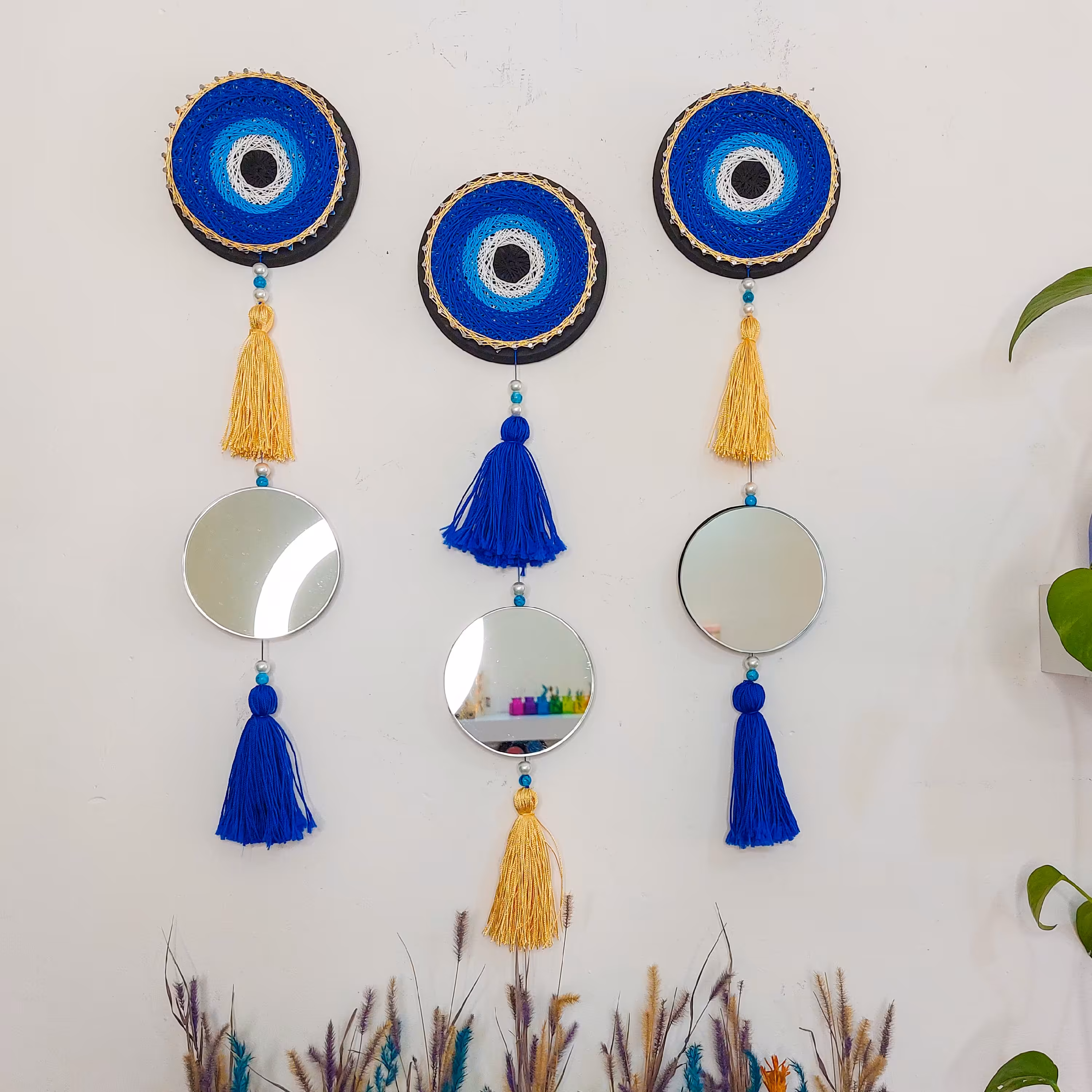 تابلو ریسه چشم نظر و آینه  (2 تکه)ابریشم بافت 