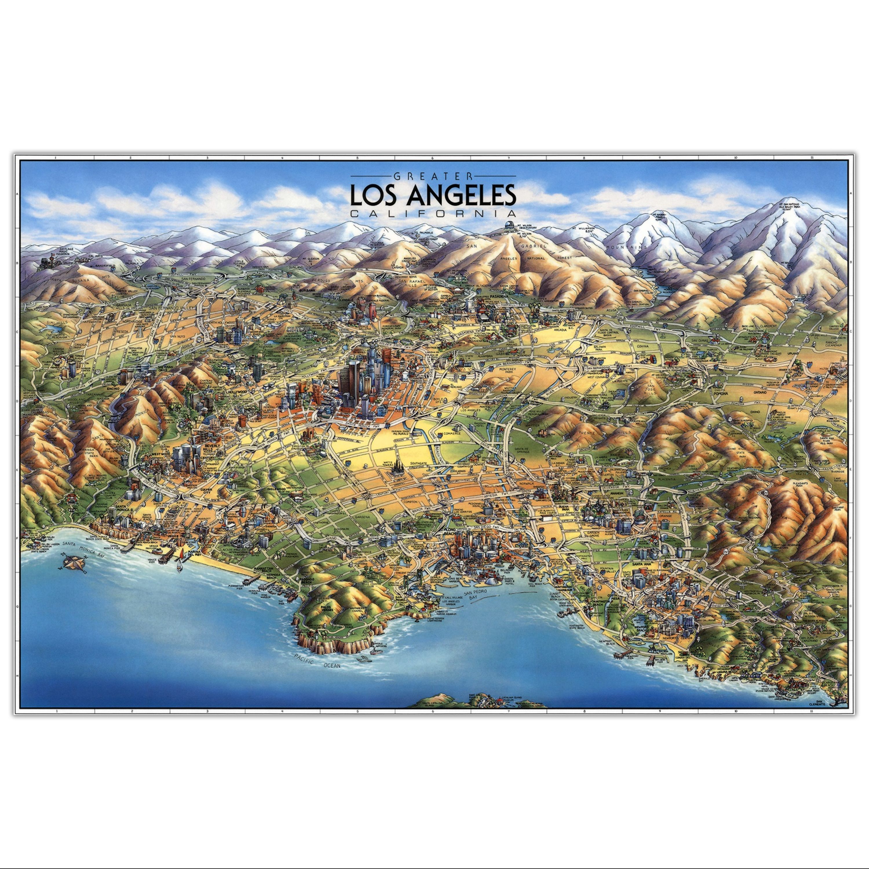 تابلو شاسی پالمیرا طرح نقشه سه بعدی لس آنجلس کد MAP164 B سایز 50X70