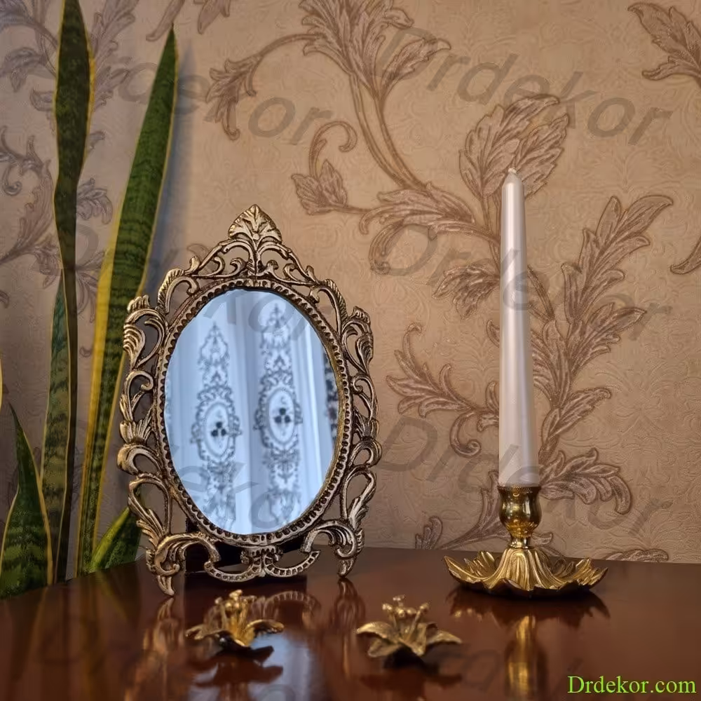 آینه رومیزی برنجی برنزی مدل پاپیتال 