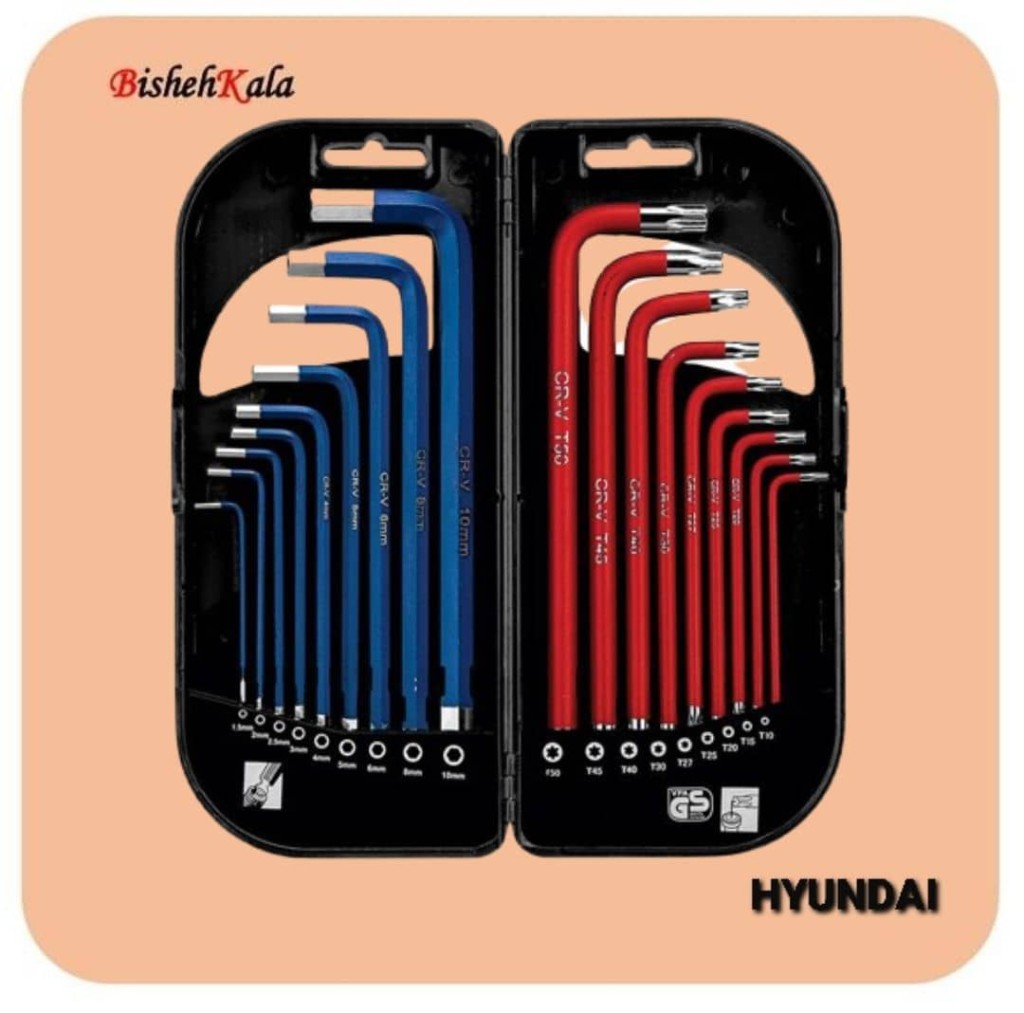 آچار آلن سری شش گوش و ستاره ای روکش دار HYUNDAI هیوندای مدل HT185