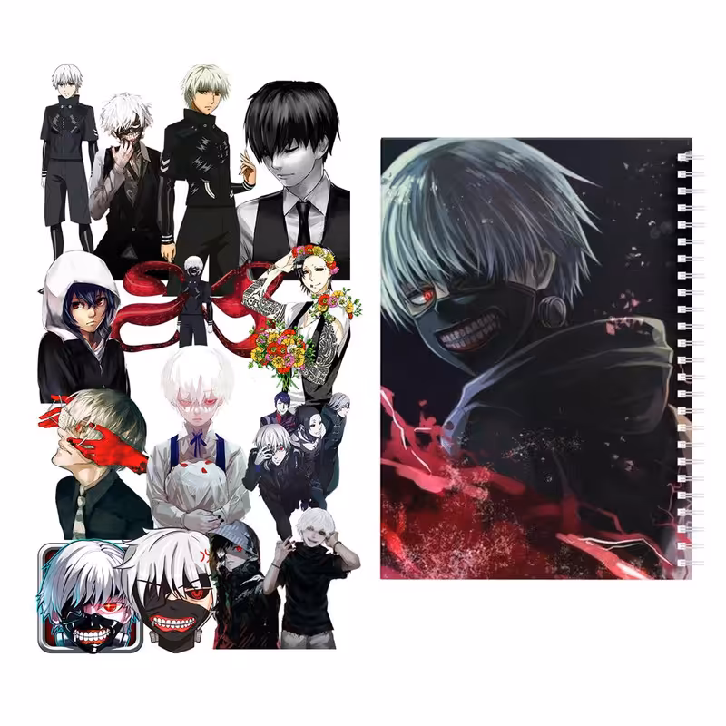 دفتر مشق باژیکان طرح انیمه توکیو غول Tokyo Ghoul کد 20211488 به همراه استیکر لپ تاپ مجموعه 14 عددی