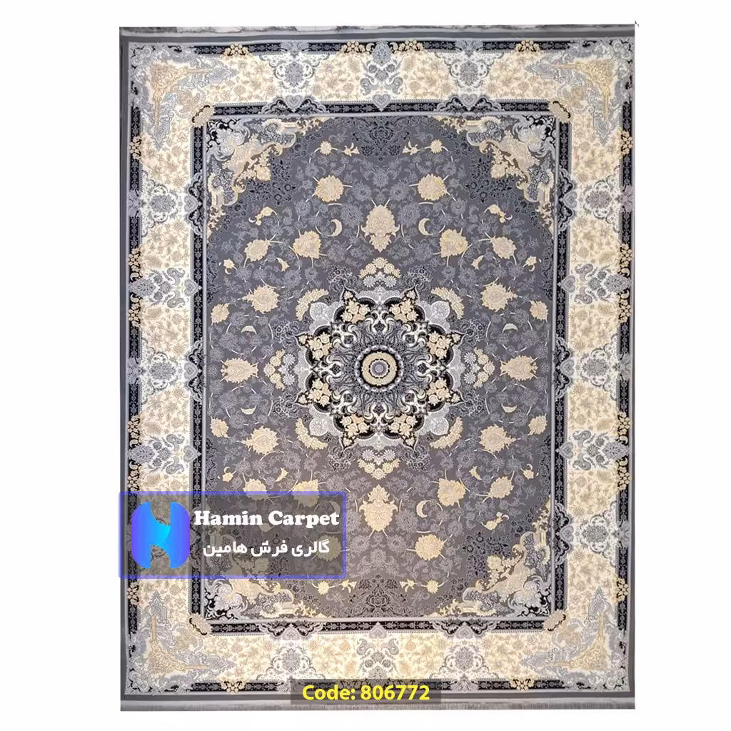 فرش 4 متری 700شانه تراکم 2550 نخ آکلریک رنگ زمینه متالیک کد AR806772