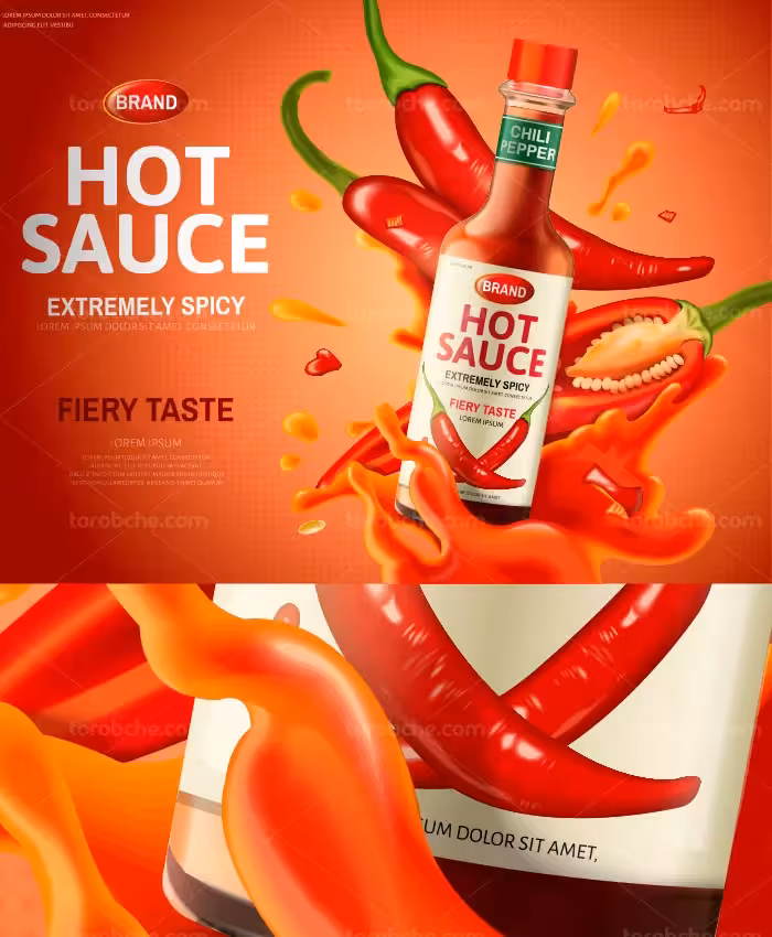 وکتور لایه باز پوستر تبلیغاتی سس فلفل - گرافیک با طعم تربچه