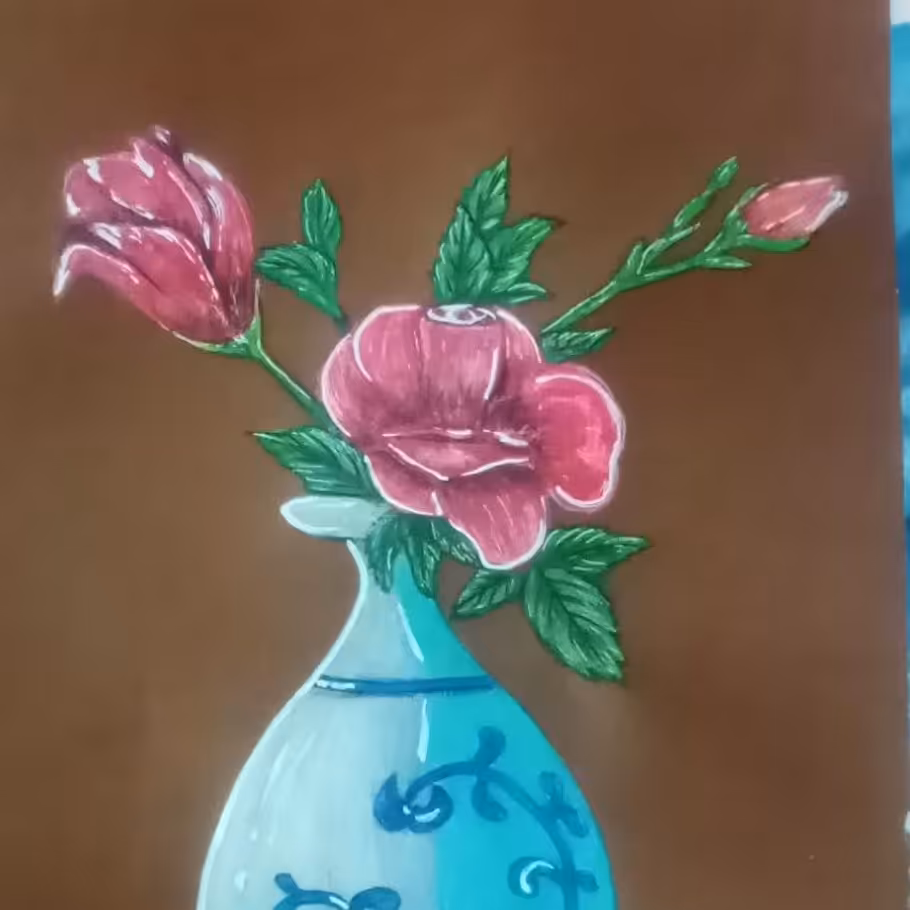 تابلو نقاشی  گل و گلدان در سایز آ4
