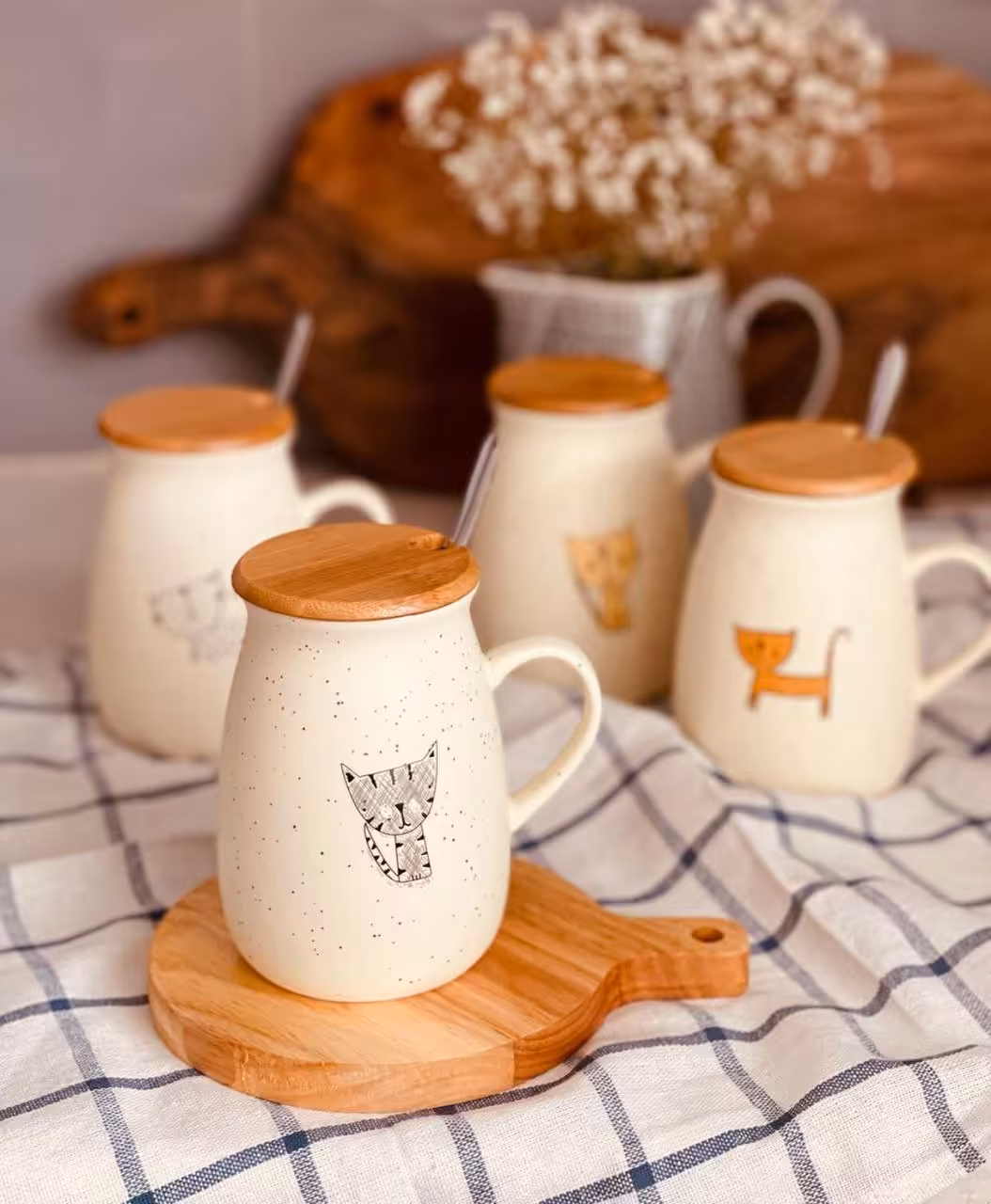 ماگ گربه درب بامبو کد00197