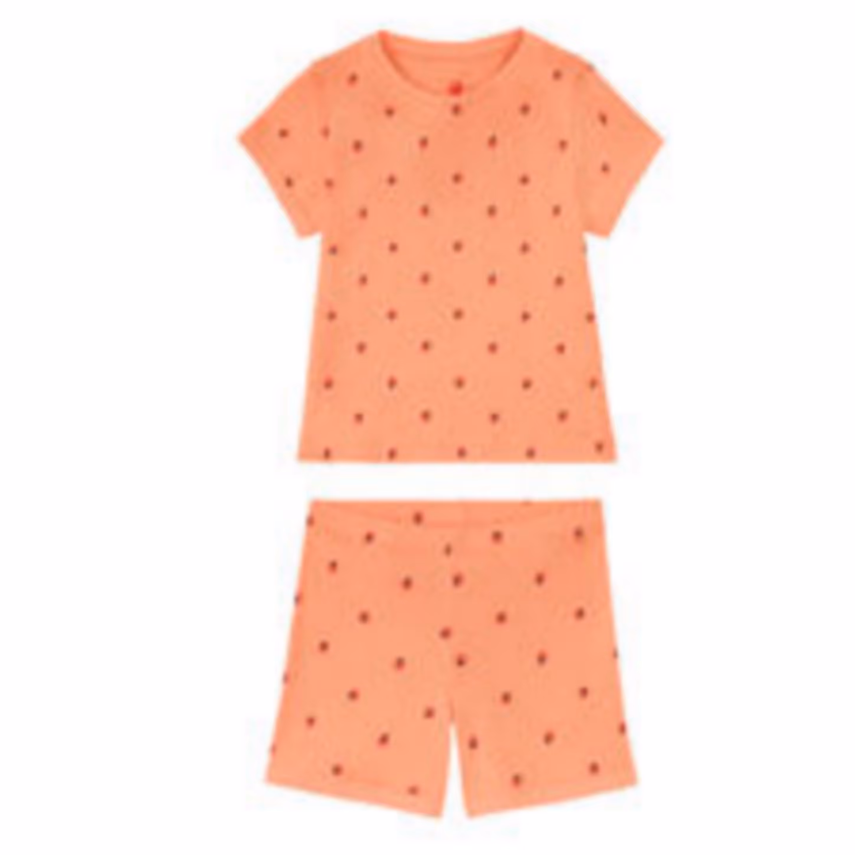 ست تیشرت وشلوارک دخترانه برند لوپیلو آلمان طرح توت فرنگی، تمام نخ ضد حساسیت، ارگانیک، سایز 4تا6سال مناسب قد 110تا116