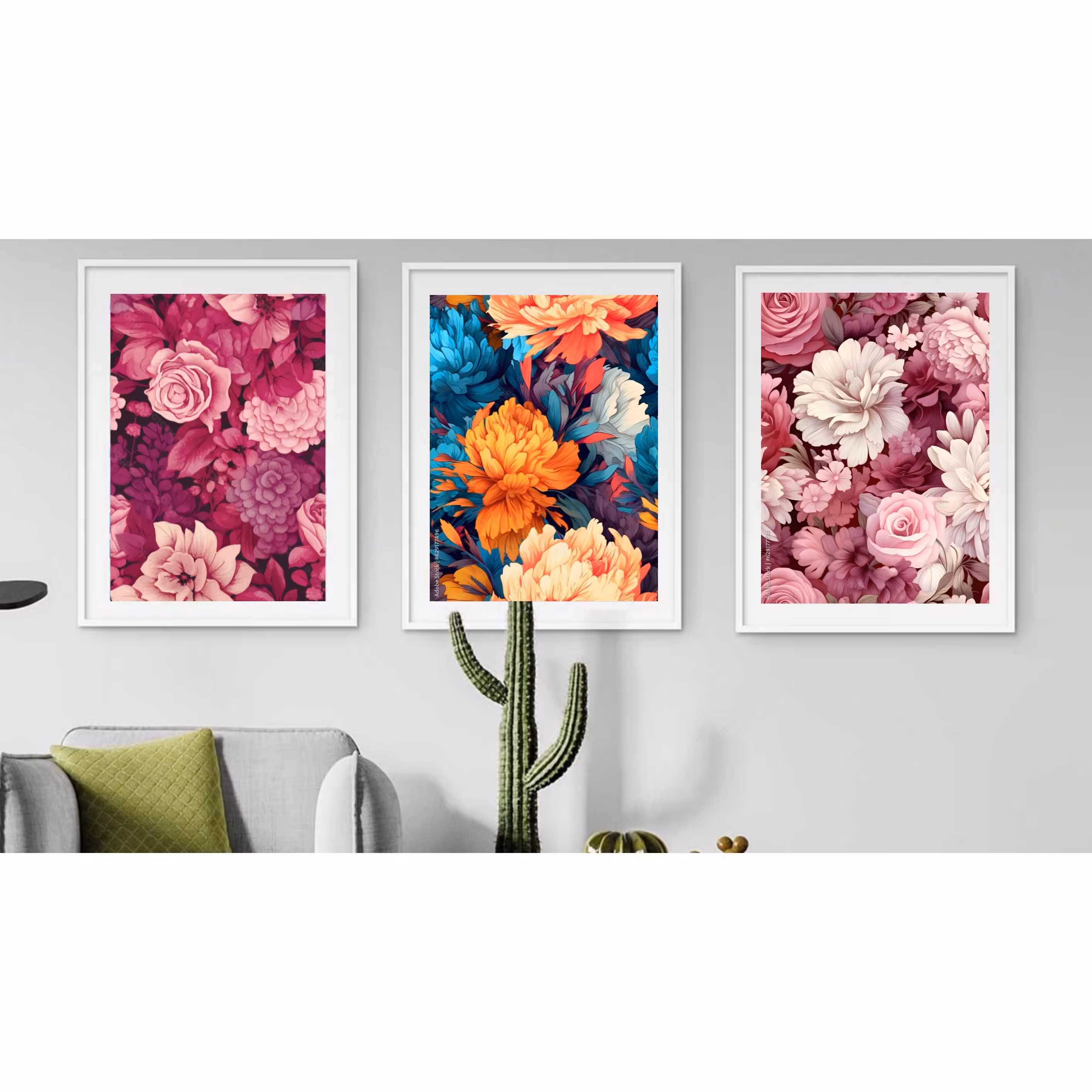 تابلو دکوراتیو فانتزی گلهای رنگارنگ سه تکه 