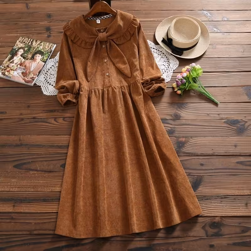 پیراهن مخمل کبریتی یقه خرگوشی