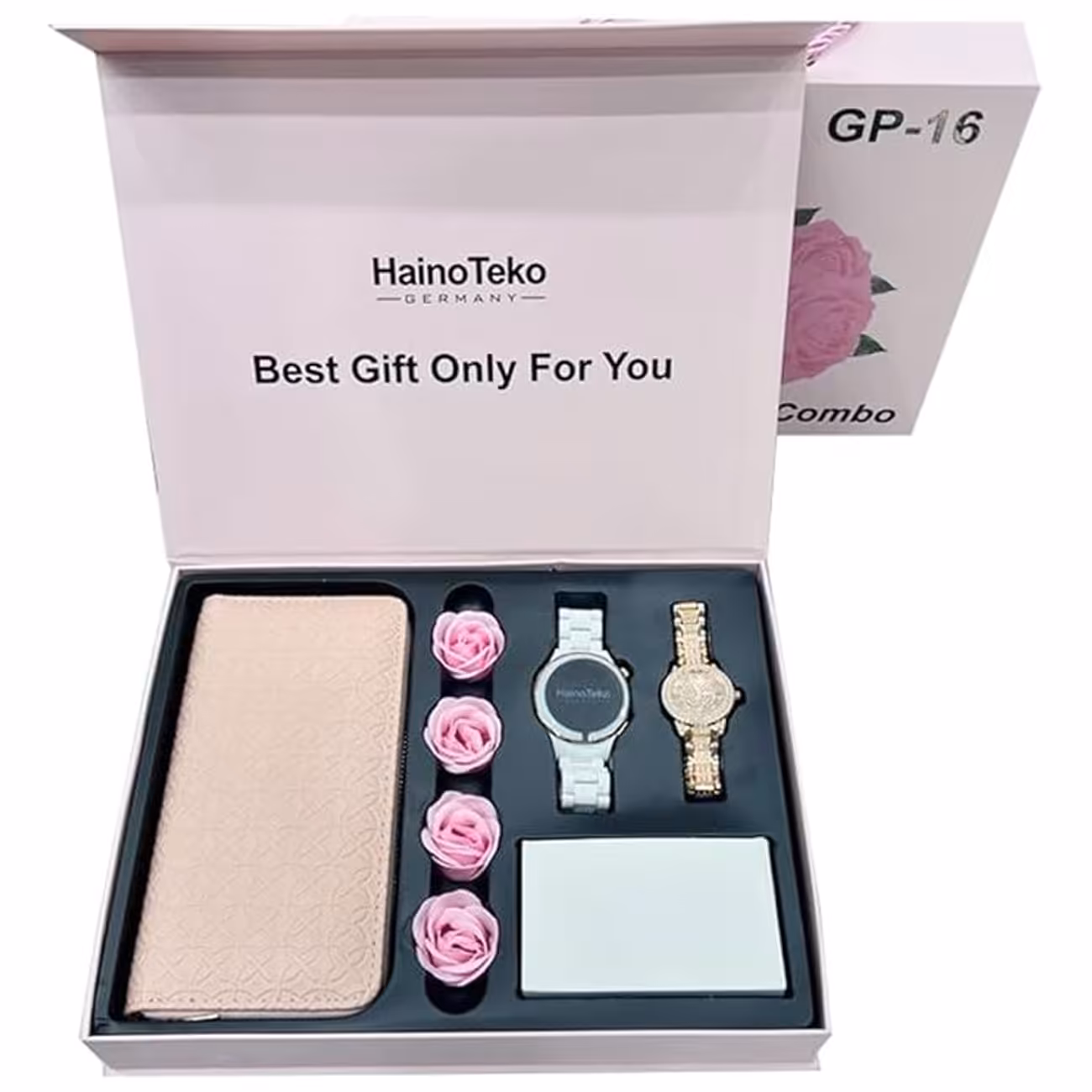 پک هدیه چند منظوره ساعت هوشمند، ساعت زنانه آنالوگ و کیف پول GP-16