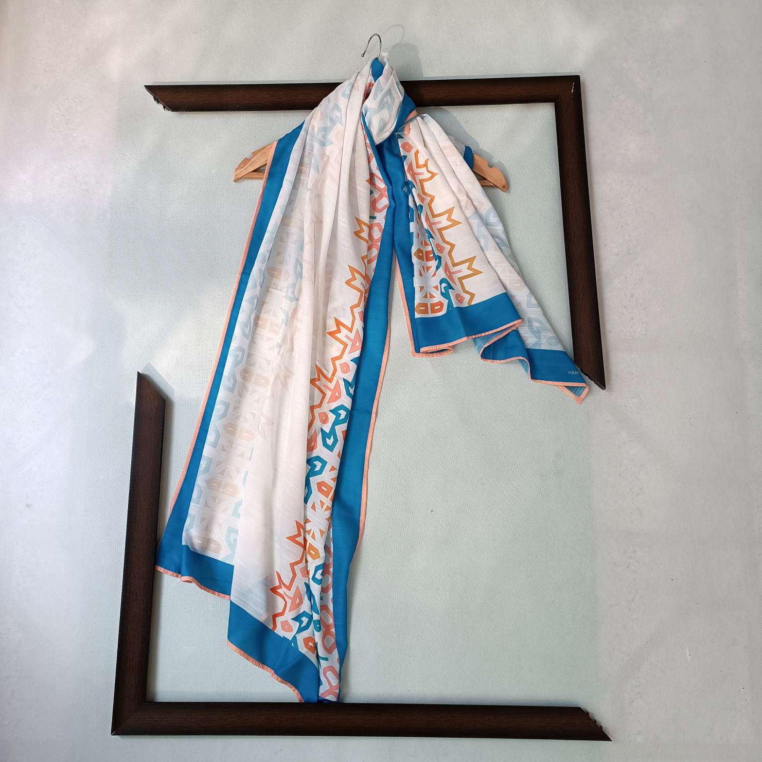شال نخی اسلپ ساده طرح سنتی آبی و گلبهی