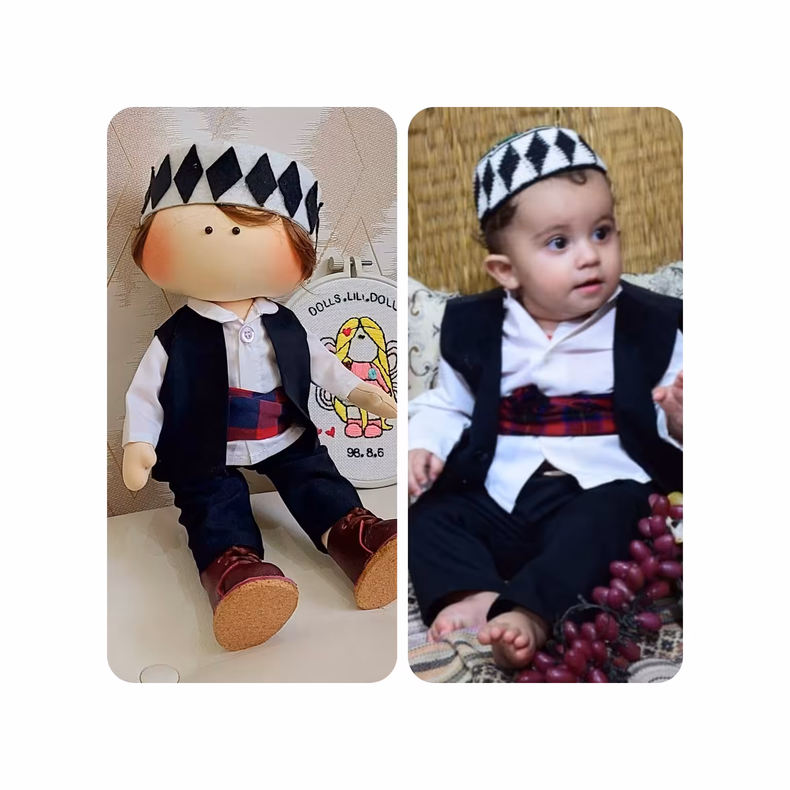 عروسک روسی پسر با لباس محلی و کلاه نمدی با قد 35  سانتی متر