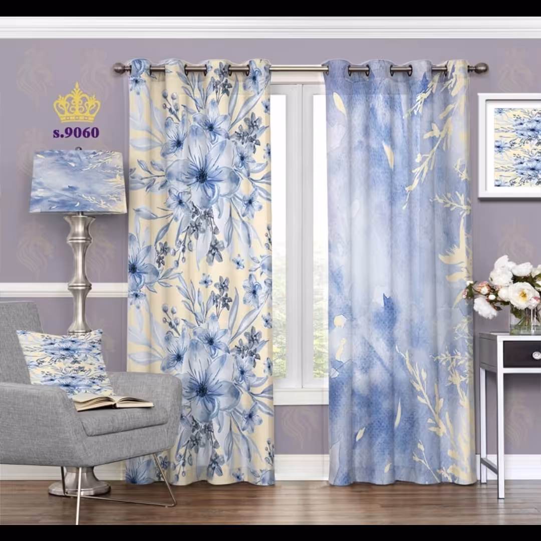 پرده پذیرایی دو قواره طرح گل کد S9060