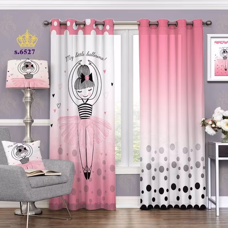 پرده اتاق خواب دخترانه دو قواره طرح کارتونی کد S6527