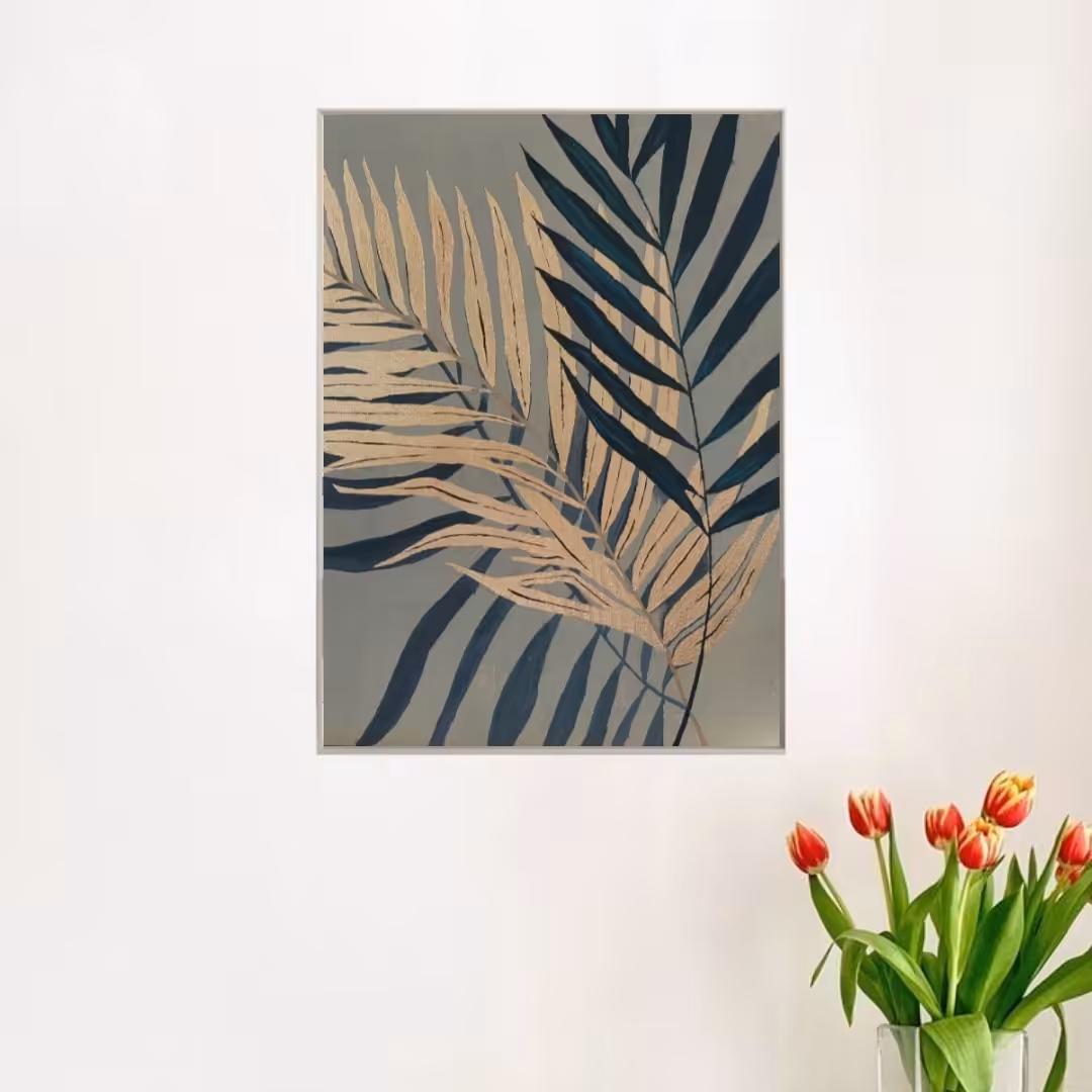 تابلو نقاشی آکریلیک و ورق طلا برگ 