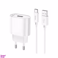 شارژر 18 وات هوکو مدل C109A به همراه کابل تایپ سی رنگ سفید