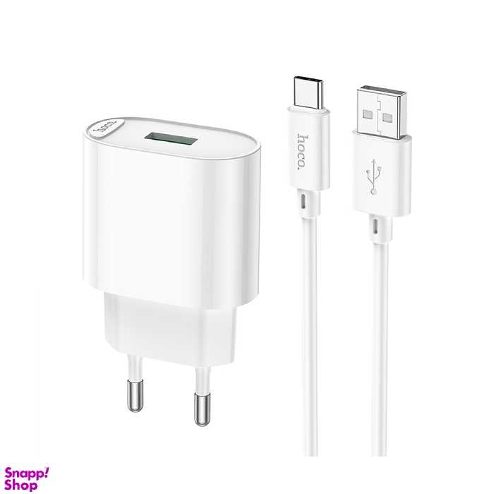 شارژر 18 وات هوکو مدل C109A به همراه کابل تایپ سی رنگ سفید