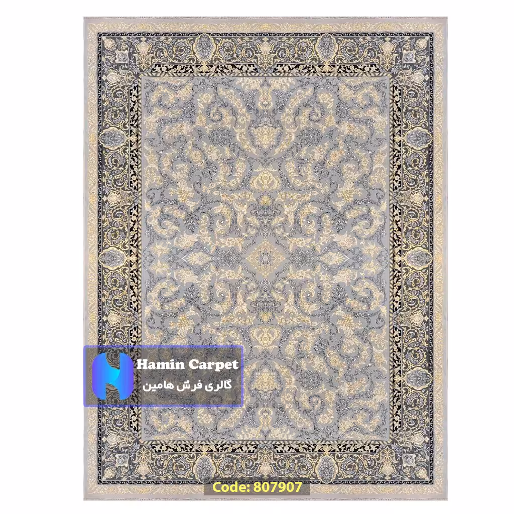 فرش 6 متری 700شانه تراکم 2550 نخ آکلریک رنگ زمینه نقره ای کد AR807907