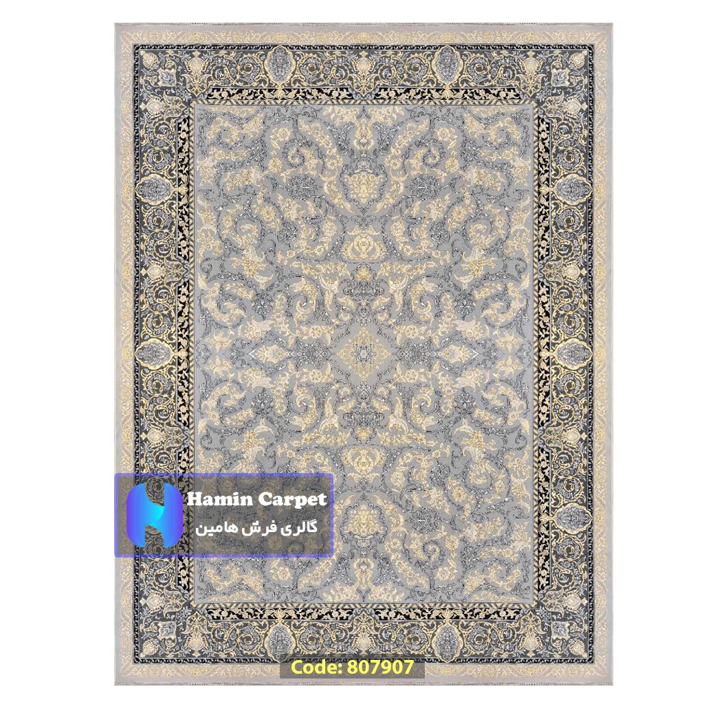 فرش 6 متری 700شانه تراکم 2550 نخ آکلریک رنگ زمینه نقره ای کد AR807907