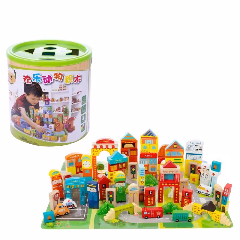 بلوک چوبی خانه سازی سطلی 196 تکه مدل 11300