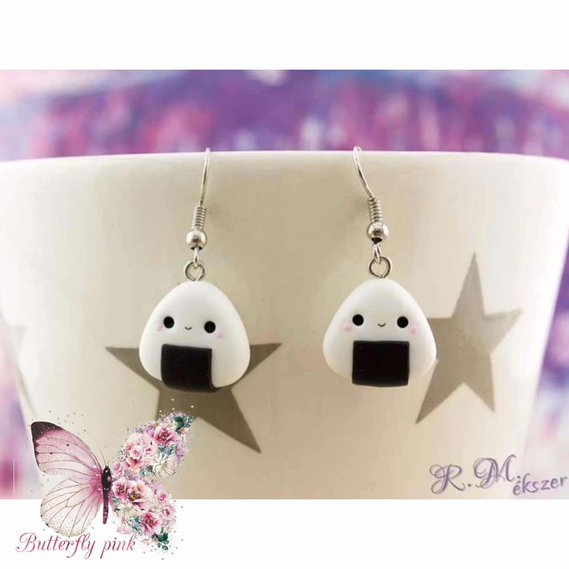 گوشواره دخترانه فانتزی طرح اونیگیری کوفته برنجی ژاپنی، کیمباب کره ای کیوت،غذای کره ای،برنج و جلبک  