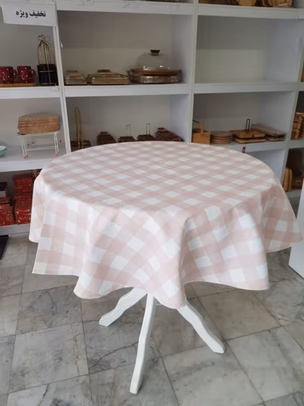 رومیزی گرد داک چهارخانه درشت گلبهی