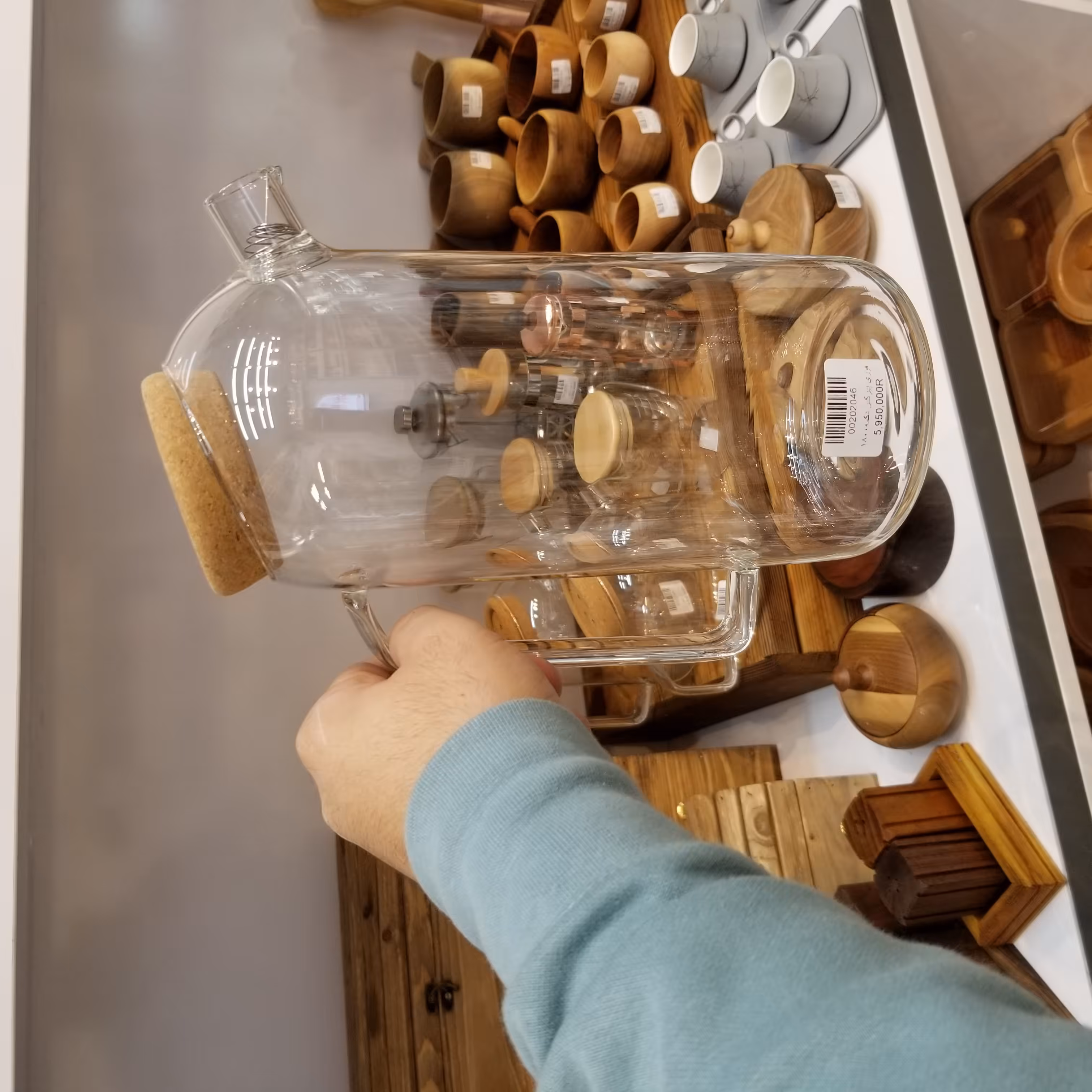 قوری پیرکس درب چوب پمبه 1800 میل