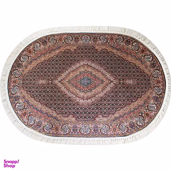 فرش ماشینی مدل بیضی طرح ریزماهی زمینه سرمه ای